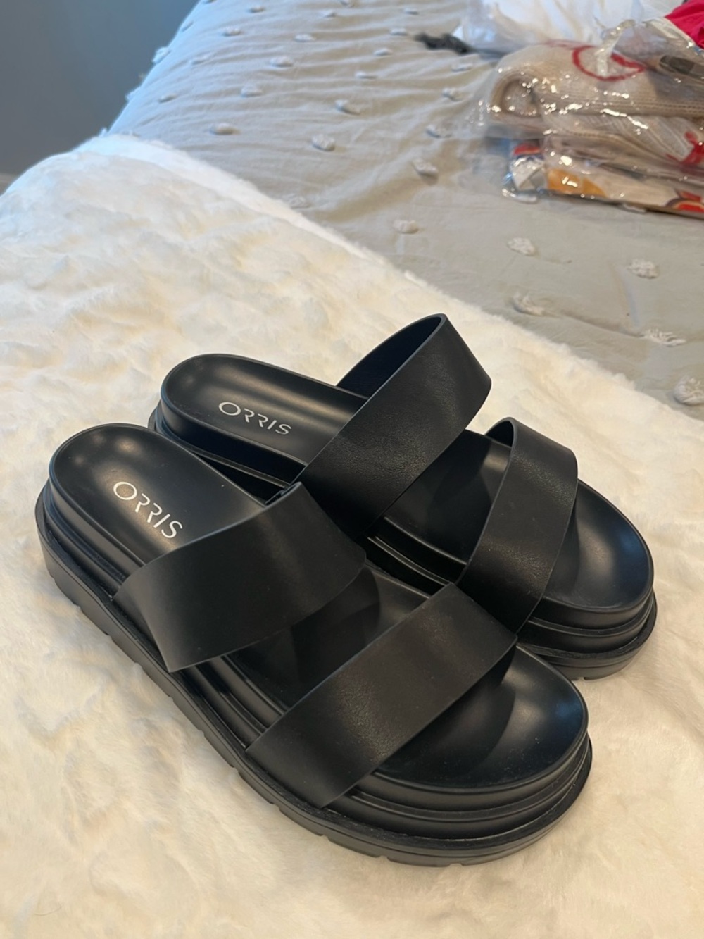 Black Double-Strap Platform Slide Sandals